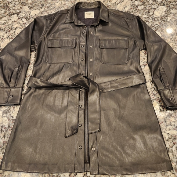 Abercrombie & Fitch Black Faux Leather Jacket Dress With Belt - Picture 1 of 5